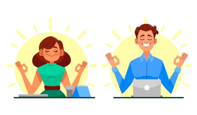 two employees sitting happily like a zen