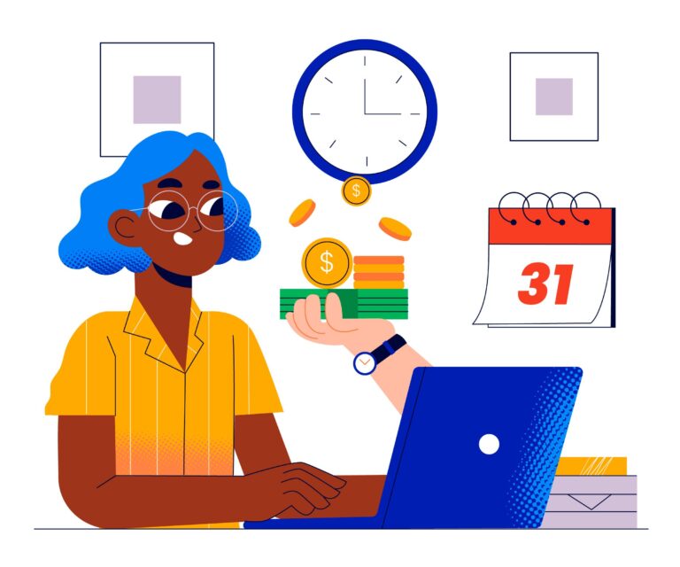 A lady is sitting in front of the laptop