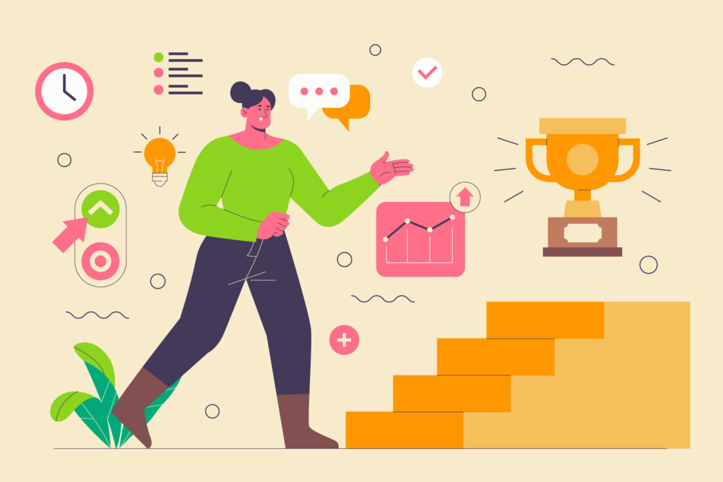 A lady taking steps to win a cup