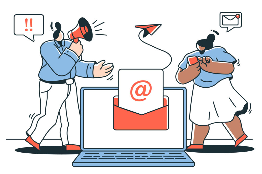 A man and a woman communicating via email