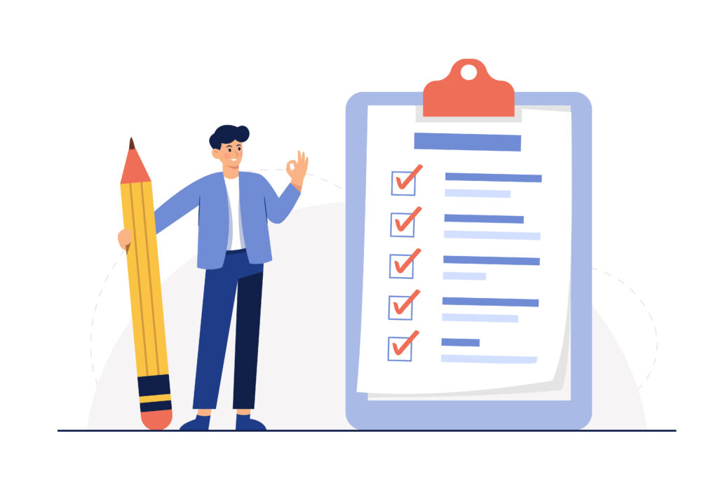 Project manager holding pen with checklist