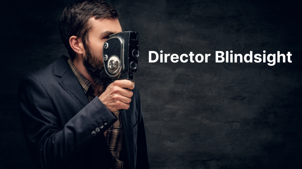 A director checking camera for shoot and a title "Driector Blindsight" along with it