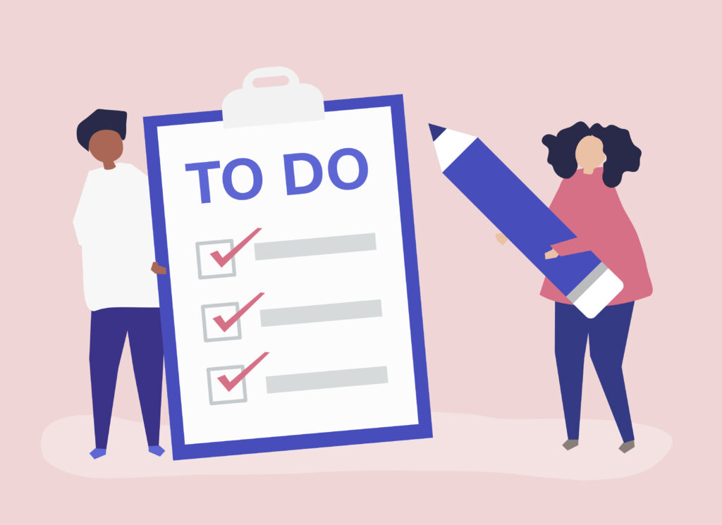 Illustration of agency team members holding a large to-do list, symbolizing task overload and fragmented attention in project management for agencies.