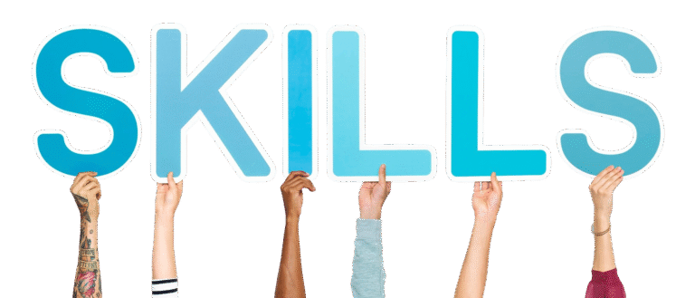 hands holding the word skills